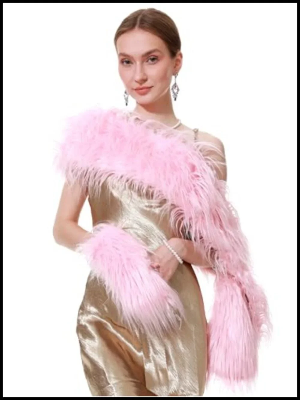Faux Fur Shawl Collar Scarf Wrap Cape Bridal Wedding Evening with Glove